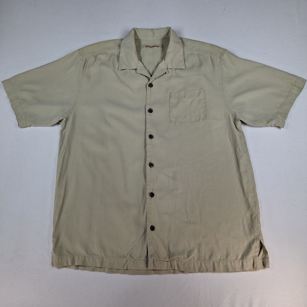 Men's Beige Short Sleeve Button-Up Shirt